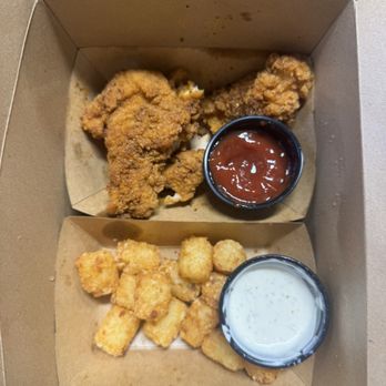 Awesome Times - Chicken tenders with their seasoning, tots with ketchup and ranch - New American Near Me - Highland Village, Texas Awesome Times - Chicken tenders with their seasoning, tots with ketchup and ranch - New American Near Me - Highland Village, Texas
