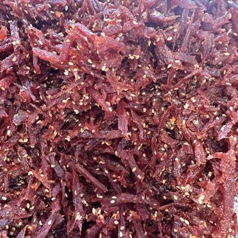 Kum Lee - Shredded beef jerky sprinkled with sesame seeds - Ice Cream & Frozen Yogurt Near Me - Westminster, California Kum Lee - Shredded beef jerky sprinkled with sesame seeds - Ice Cream & Frozen Yogurt Near Me - Westminster, California