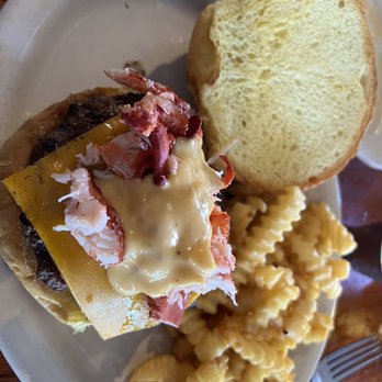Coconuts - Surf N Turf Burger with curly fries - Seafood Near Me - Fort Lauderdale, Florida