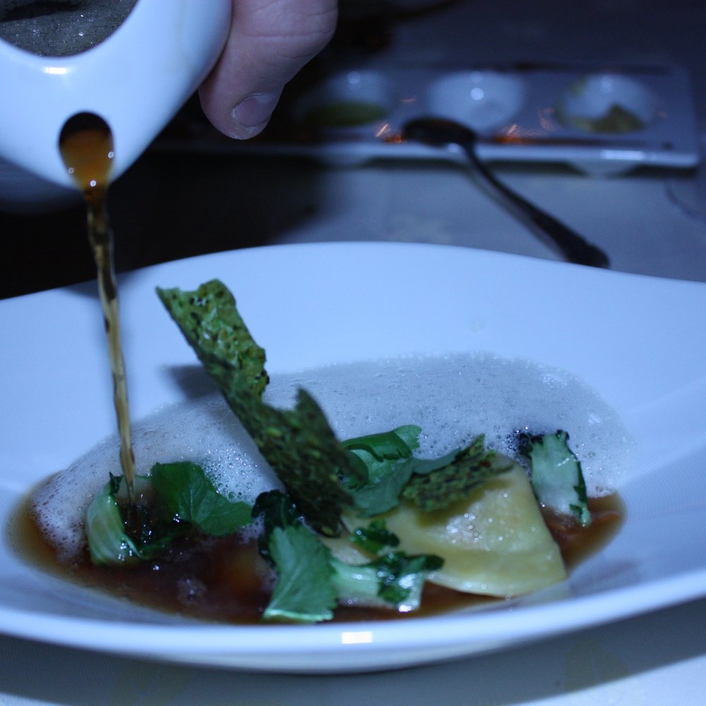 Statholdergaarden og Statholderens Mat og Vinkjeller - mussel ravioli with seafood boullion and dried seaweed, bok choy, carrot and coconut foam - Restaurants Near Me - Oslo, 03 Statholdergaarden og Statholderens Mat og Vinkjeller - mussel ravioli with seafood boullion and dried seaweed, bok choy, carrot and coconut foam - Restaurants Near Me - Oslo, 03