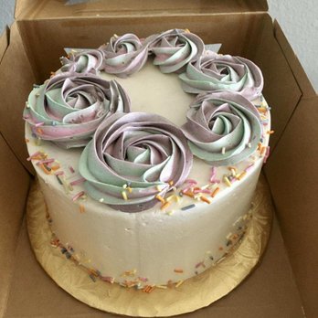 Premium Low Carb Desserts - 6 inch 2 layer Marble cake covered vanilla buttercream Galaxy color rosette design with sprinkles garnish - Desserts Near Me Premium Low Carb Desserts - 6 inch 2 layer Marble cake covered vanilla buttercream Galaxy color rosette design with sprinkles garnish - Desserts Near Me