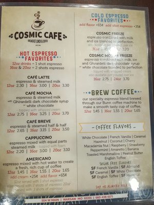 Menu photo 1 Cosmic Coffee Warsaw, MO