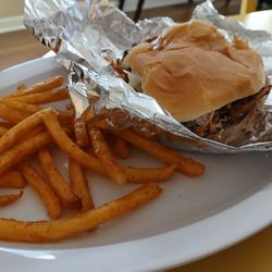Mr Baby Back Restaurant - Huge pork sandwich with crispy fries