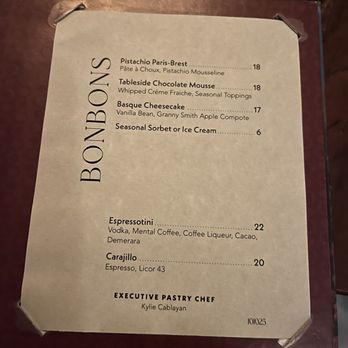 Le Coq - Dessert menu - French Near Me - La Jolla, California