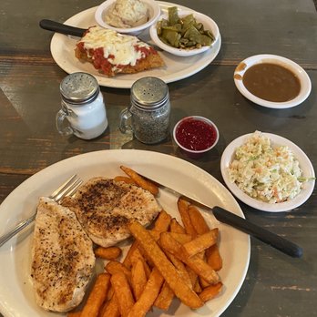 Julie's Place - Mozzarella Marinara chicken with choice of sides and grilled chicken breasts with your choice of house sides. - Desserts Near Me - Murphy, North Carolina Julie's Place - Mozzarella Marinara chicken with choice of sides and grilled chicken breasts with your choice of house sides. - Desserts Near Me - Murphy, North Carolina