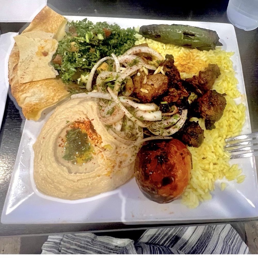 Raffi's Catering and Banquet - Lamb kebab plate with Australian Lamb skewered and served with Rice, Hummus, Tabbouleh, Tomato, Jalapeno, and Pita Bread - Middle Eastern Near Me - Pasadena, California Raffi's Catering and Banquet - Lamb kebab plate with Australian Lamb skewered and served with Rice, Hummus, Tabbouleh, Tomato, Jalapeno, and Pita Bread - Middle Eastern Near Me - Pasadena, California