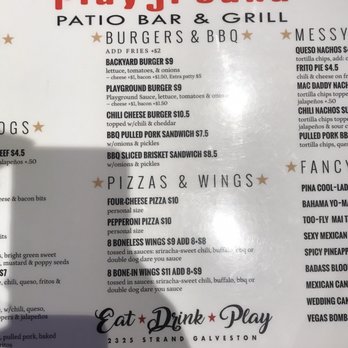 Playground Burger Bar - Menu - Sports Bars Near Me - Galveston, Texas Playground Burger Bar - Menu - Sports Bars Near Me - Galveston, Texas