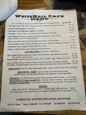Menu photo 1 WhiteHall Cafe Navasota, TX Menu photo 1 WhiteHall Cafe Navasota, TX