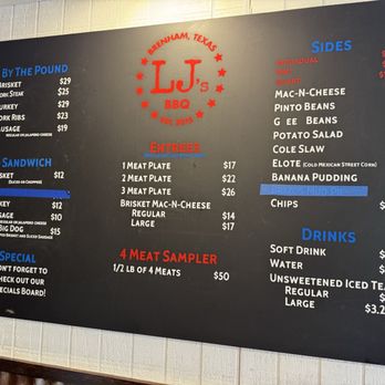 LJ's BBQ - Le menu - Barbeque Near Me - Brenham, Texas
