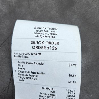 Burrito Track No 2 - My order - Mexican Near Me - Whittier, California
