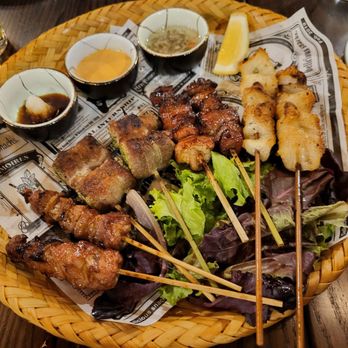 Kurobuta - White Charcoal Grille - Skewers from right to left (set of 2): pork , pork and leek, Chilean seabass - Asian Fusion Near Me - Caldwell, New Jersey Kurobuta - White Charcoal Grille - Skewers from right to left (set of 2): pork , pork and leek, Chilean seabass - Asian Fusion Near Me - Caldwell, New Jersey