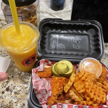 Hangry Joe's Oakton - Chicken Fingers meal and peach mango slush - Waffles Near Me - Oakton, Virginia Hangry Joe's Oakton - Chicken Fingers meal and peach mango slush - Waffles Near Me - Oakton, Virginia
