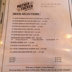 Mother Tucker Brewery - Taplist 9/16/17
