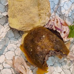 Custom Burgers - Can you see the cheese? Look hard and see that it has become one with the burger. Plus side: I didn't chip a tooth on the burger.