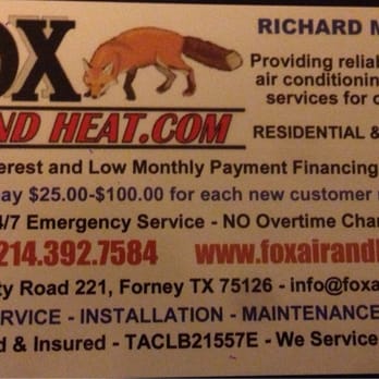 Fox Air and Heat - Business card - Heating & Air Conditioning/HVAC Near Me - Forney, Texas Fox Air and Heat - Business card - Heating & Air Conditioning/HVAC Near Me - Forney, Texas