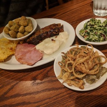 Cracker Barrel Old Country Store - Cracker Barrel sampler with breaded fried okra, hash brown casserole, brussels sprouts n' kale salad, along with a green bean casserole. - Breakfast & Brunch Near Me - Norcross, Georgia Cracker Barrel Old Country Store - Cracker Barrel sampler with breaded fried okra, hash brown casserole, brussels sprouts n' kale salad, along with a green bean casserole. - Breakfast & Brunch Near Me - Norcross, Georgia