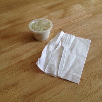 Spud Fish & Chips - Tiny cup of coleslaw--fork and napkin for size comparison - Fish & Chips Near Me - Kirkland, Washington Spud Fish & Chips - Tiny cup of coleslaw--fork and napkin for size comparison - Fish & Chips Near Me - Kirkland, Washington