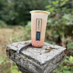 Jade Lounge - Caramel Apple Pop (with strawberry popping boba)