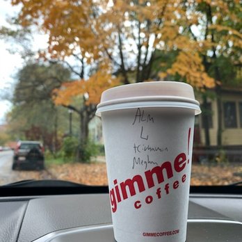 Gimme Coffee - almond milk latte with cinnamon- yum - Coffee & Tea Near Me - Ithaca, New York