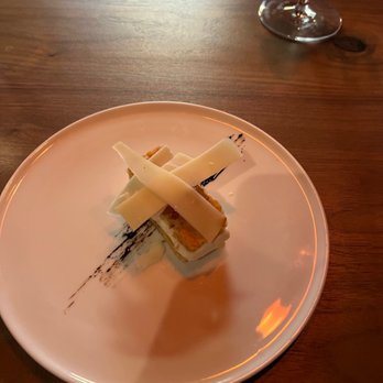 Partage - Ossau Iraty mousse, puff pastry and mango, bell pepper chutney, Ossau Iraty shavings - French Near Me - Las Vegas, Nevada Partage - Ossau Iraty mousse, puff pastry and mango, bell pepper chutney, Ossau Iraty shavings - French Near Me - Las Vegas, Nevada