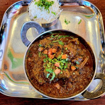 Indian Street Food - Oct 2021: Mutton (Goat) Curry @ $17.99 (minus the extras by choice)-- excellent - Indian Near Me - Gainesville, Florida