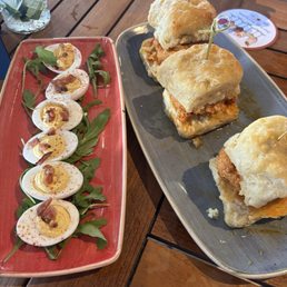 Deviled eggs and hot house chicken biscuits Deviled eggs and hot house chicken biscuits
