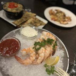 Del Frisco's Grille - Shrimp cocktail, Spinach dip, herb shrimp