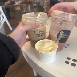 Shoreline Cafe - Caramel Latte, Red Raspberry latte, and pineapple coconut gelato.
