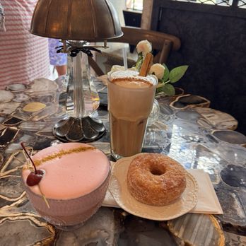 Glimmer Cafe - Cherry Pistachio Latte, French Toast Iced Latte, and cronut. - Cafes Near Me - Delray Beach, Florida