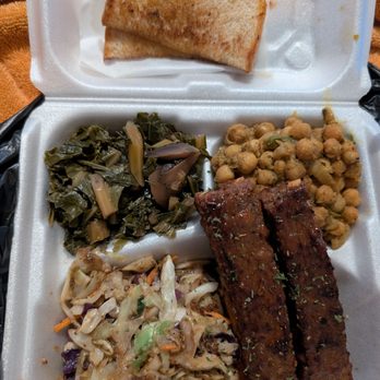 The Vegan Side of Things - Rib entree #1: toast, curry chickpeas, ribs, cabbage and collard greens - Vegan Near Me - McDonough, Georgia The Vegan Side of Things - Rib entree #1: toast, curry chickpeas, ribs, cabbage and collard greens - Vegan Near Me - McDonough, Georgia