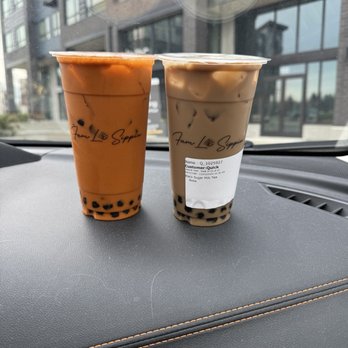 FamLe Sippin - Thai Tea (left) Brown Black Sugar Milk Tea (right) - Bubble Tea Near Me - Kent, Washington