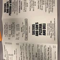 Sister's Pizzeria and Deli - Menu
