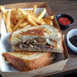 Patty Melt with ketchup au jus delicious