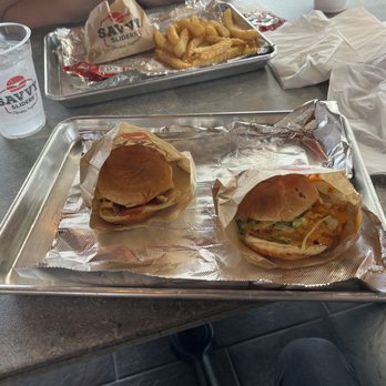 Savvy Sliders - Classic and Chicken, with fries in background - Fast Food Near Me - Dallas, Texas