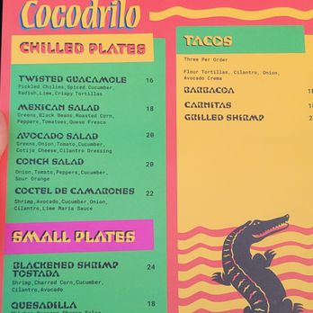 Cocodrilo - Menu - Mexican Near Me - Atlantis, Florida
