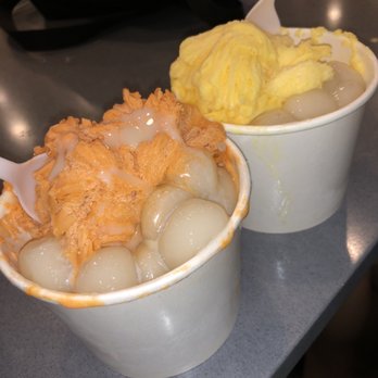 Salju Dessert - (Left) Thai Tea Shaved Ice with Rice Balls + (Right) Mango Shaved Ice with Rice Balls - Desserts Near Me - Alhambra, California Salju Dessert - (Left) Thai Tea Shaved Ice with Rice Balls + (Right) Mango Shaved Ice with Rice Balls - Desserts Near Me - Alhambra, California