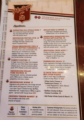 Menu photo 2 Heritage Hill Brewhouse & Kitchen Pompey, NY Menu photo 2 Heritage Hill Brewhouse & Kitchen Pompey, NY