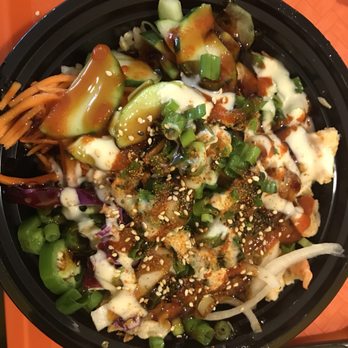 Pokerito - Poke bowl- Brown rice, Cajun shrimp, jalapeño, crunchy onion, carrots, cucumber, and topped off with spicy mayo and extra sushi sauce! - Poke Near Me - Visalia, California Pokerito - Poke bowl- Brown rice, Cajun shrimp, jalapeño, crunchy onion, carrots, cucumber, and topped off with spicy mayo and extra sushi sauce! - Poke Near Me - Visalia, California