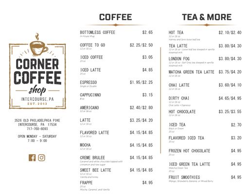 Menu photo 2 Corner Coffee Shop Intercourse, PA