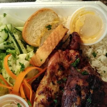 The Great BBQ - 2pieces jerk chicken, rice, salad, black beans, garlic bread, hot sauce, vinegar. Can't be beat! - Food Trucks Near Me - Roanoke, Virginia