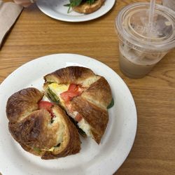 Java Hutt - breakfast croissant and iced latte