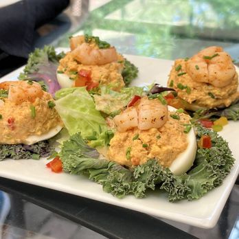 Cobblestone Zionsville - Deviled eggs topped with shrimp. - Bars Near Me - Zionsville, Indiana