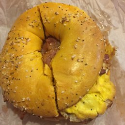 My all time favorite- eggs bacon and hot sauce in egg everything bagel. LOVE LOVE LOVE!