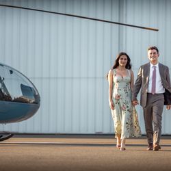Lite Flight Helicopters - My fiancée and I walking towards the photographer for a staged photograph at the airport in Burbank.