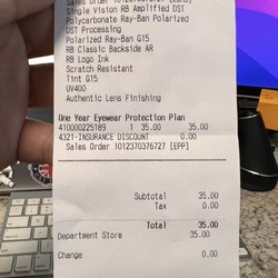 Target Optical - Receipt for purchased plan
