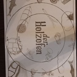 Der Holzofen - Witzige Idee die Unterlage dient als Optische Hilfe. Sind dort doch die Pizza grössen abgebildet.
