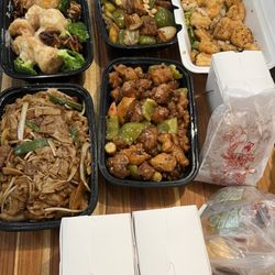 Walnut Shrimp, Kung Pao Tofu, Salt & Pepper Shrimp, General Tao Chicken, Beef Chow Fun, Egg Roll (2)