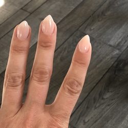 Kia's Nails - Extra short almond acrylics with pale pink polish  exactly what I wanted!