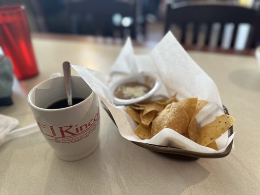 Photo of El Rincon Restaurant - San Ysidro, CA, US. Chips with beans n coffee to start the day