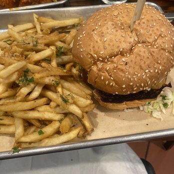 Craft Roots - Chipotle Mushroom sandwich and garlic fries - Bars Near Me - Morgan Hill, California